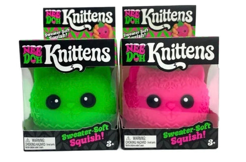 Pink and green NeeDoh Knittens packaging